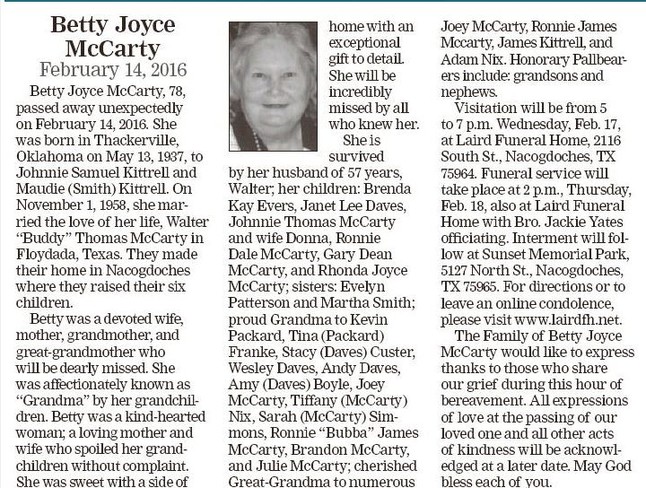 Bette JO Crawford Obituary - Baytown, TX